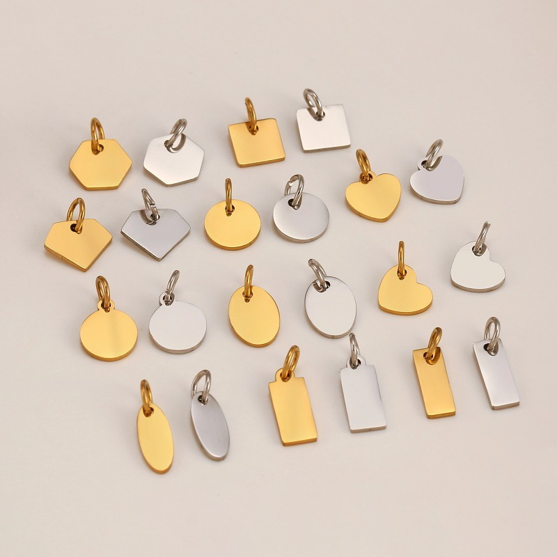 Stainless steel custom logo engraved jewelry extension tags in various shapes